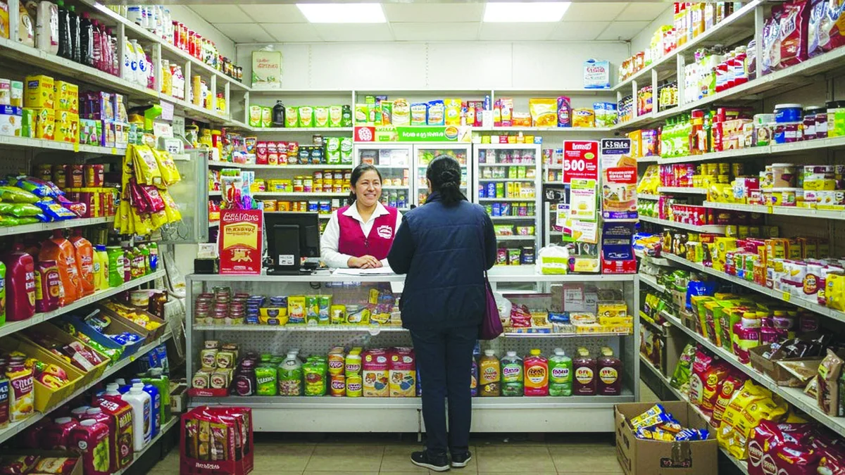 Interno di un minimarket etnico servito dalla rete Lekkerland con scaffali di snack e bevande